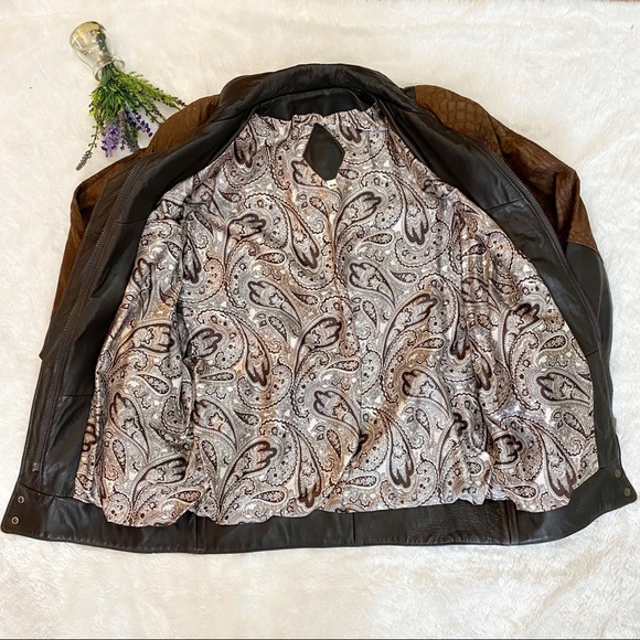 VINTAGE 80s Croc Embossed Brown Leather Jacket - Picture 5 of 8